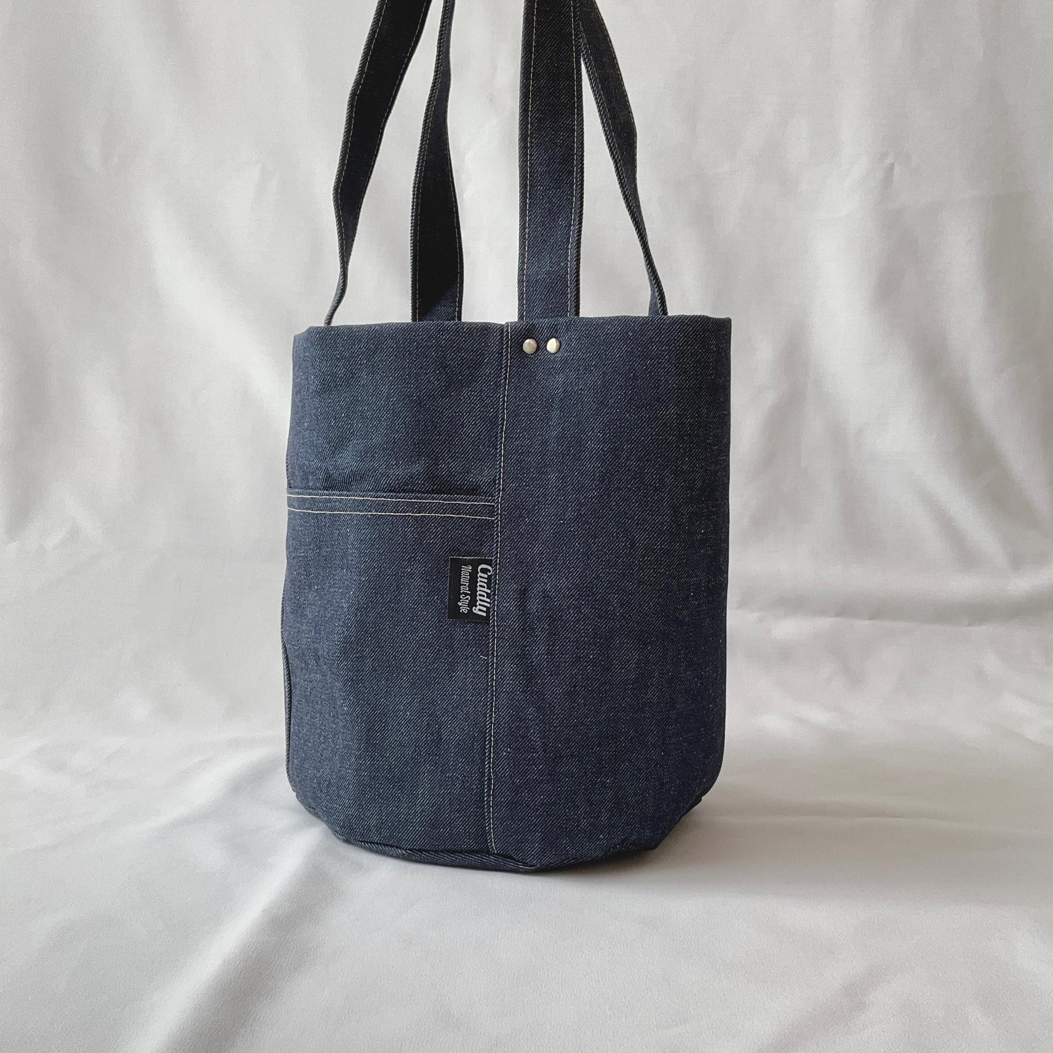 ポケットいっぱいのオーバルトート　ショルダータイプ　　デニム　インディゴブルー | 2枚目