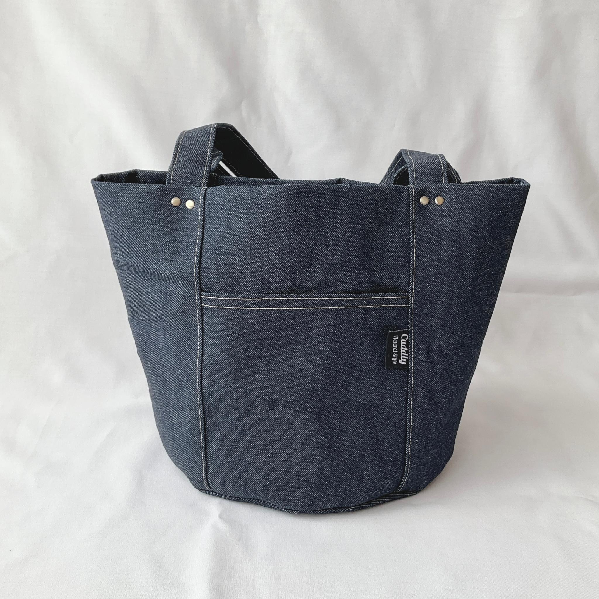 ポケットいっぱいのオーバルトート　ショルダータイプ　　デニム　インディゴブルー | 4枚目