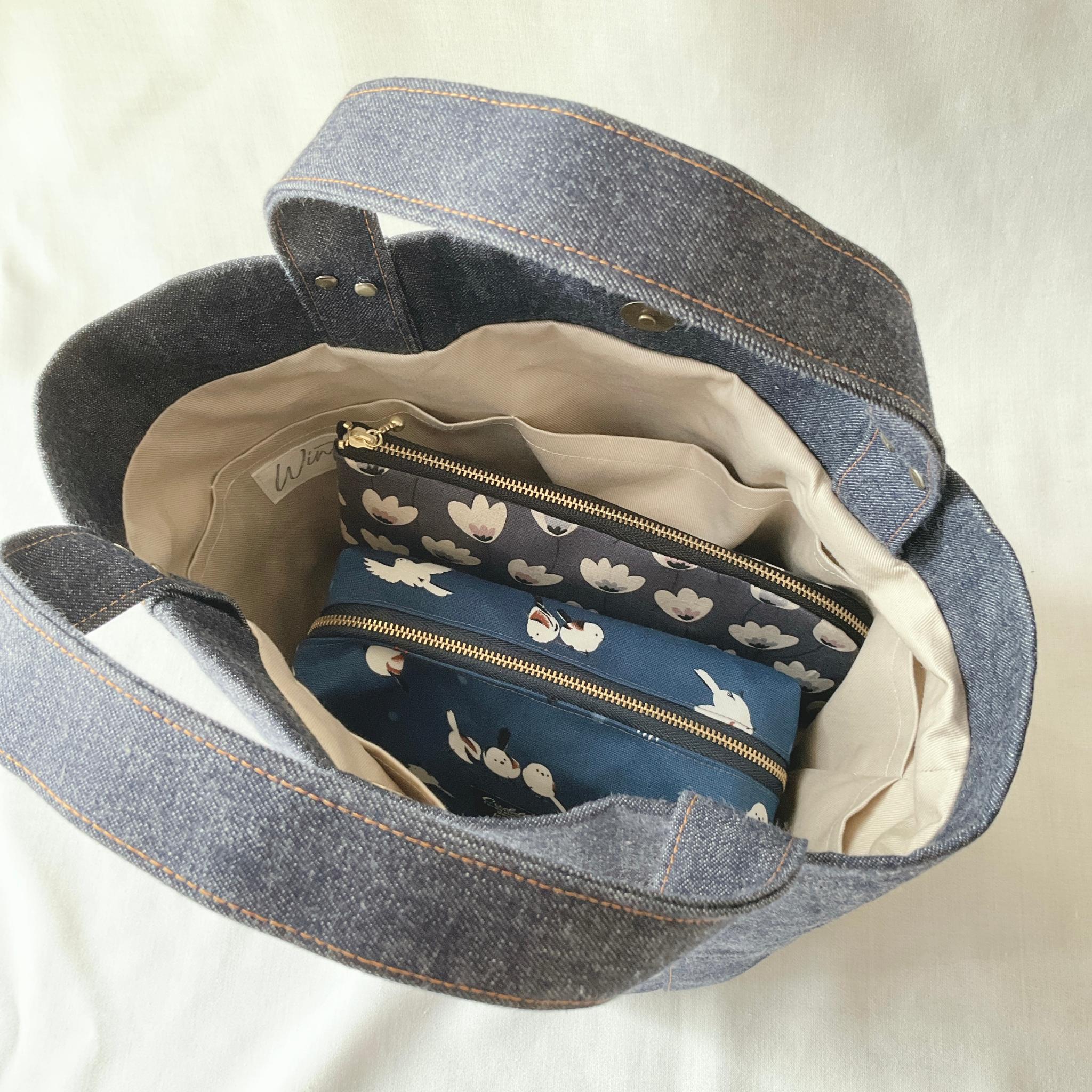 ポケットいっぱいのオーバルトート　ショルダータイプ　　デニム　インディゴブルー | 8枚目