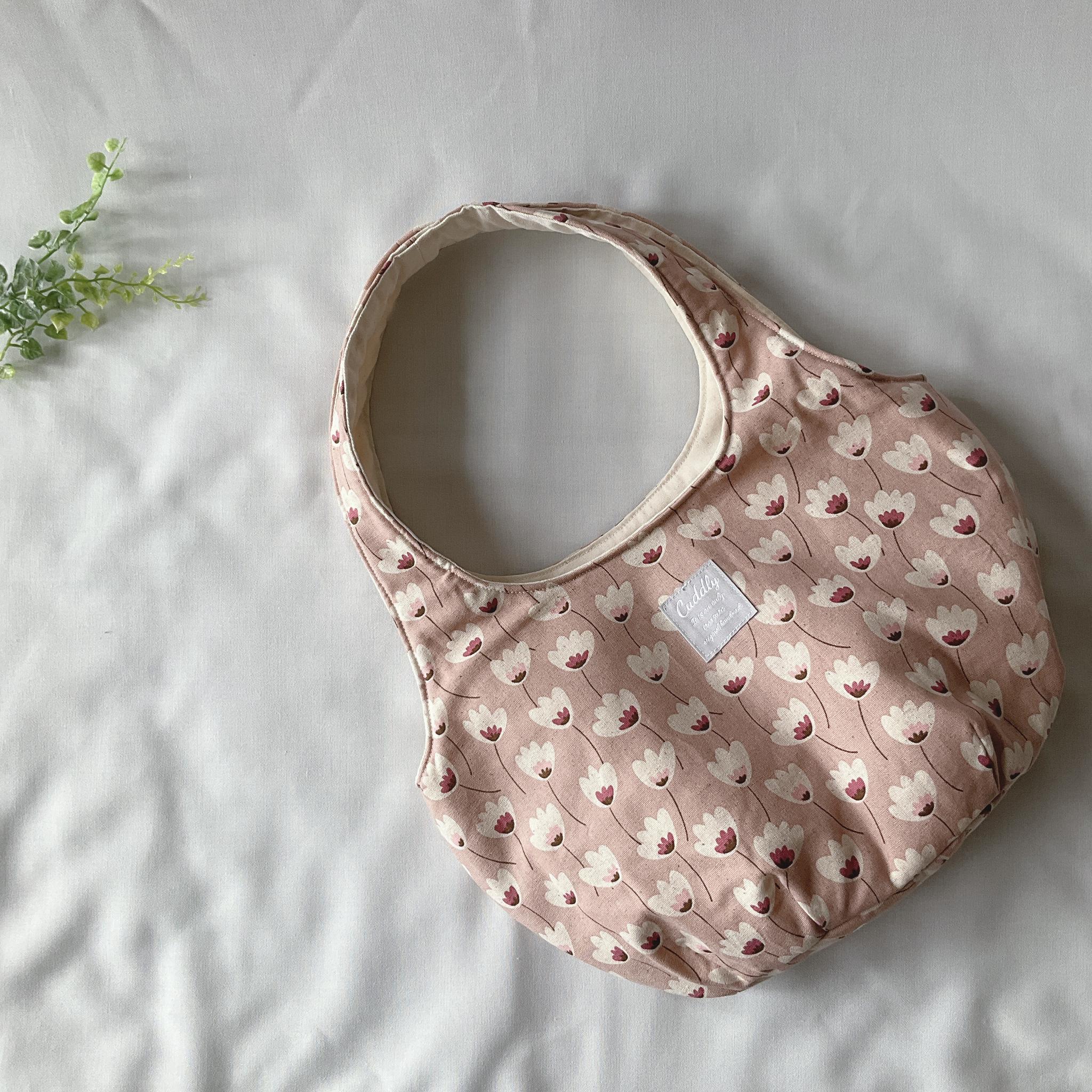 ころりんバッグ　Mサイズ　巾着付　トートバッグ　ショルダーバッグ　丸い　大きめ　北欧　花　プランツプランツ　ピンク | 7枚目