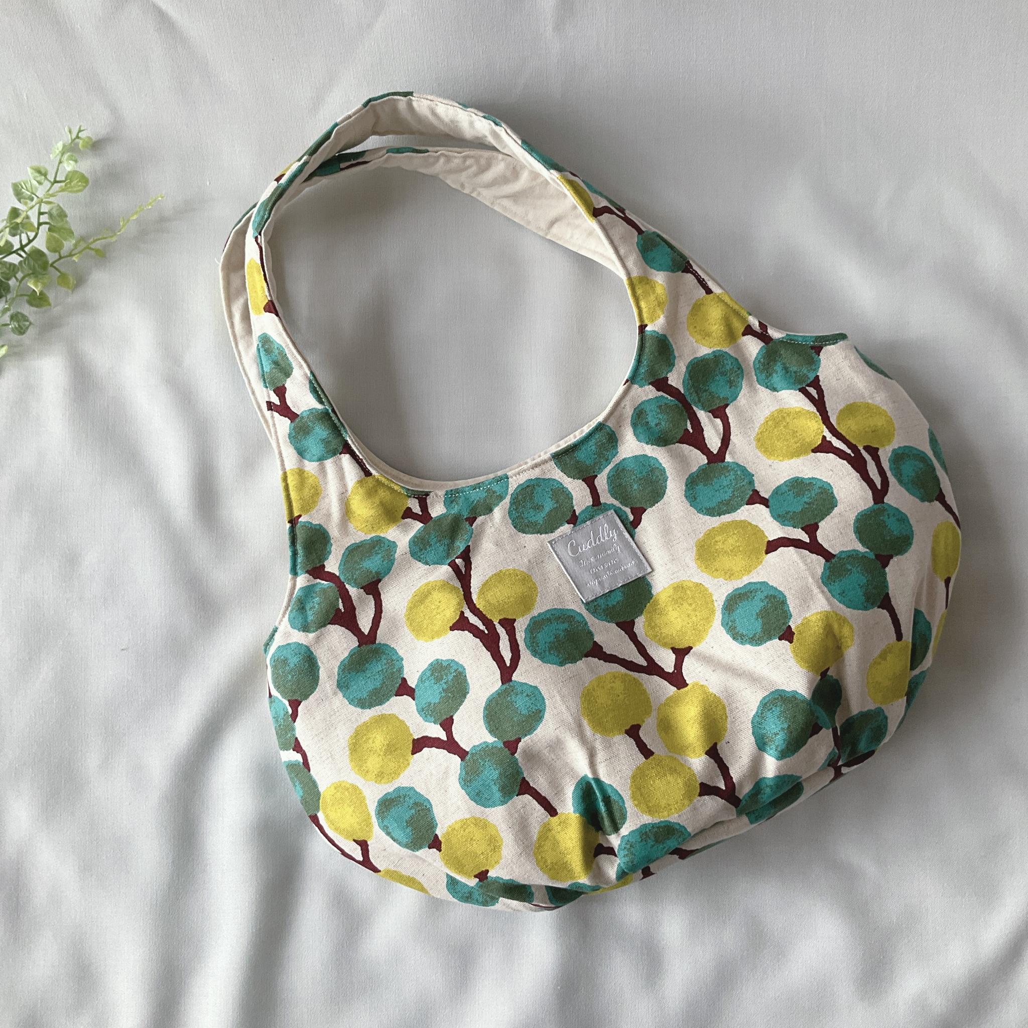 ころりんバッグ　Mサイズ　巾着付　トートバッグ　ショルダーバッグ　丸い　大きめ　北欧　ポルカドット　緑 | 2枚目