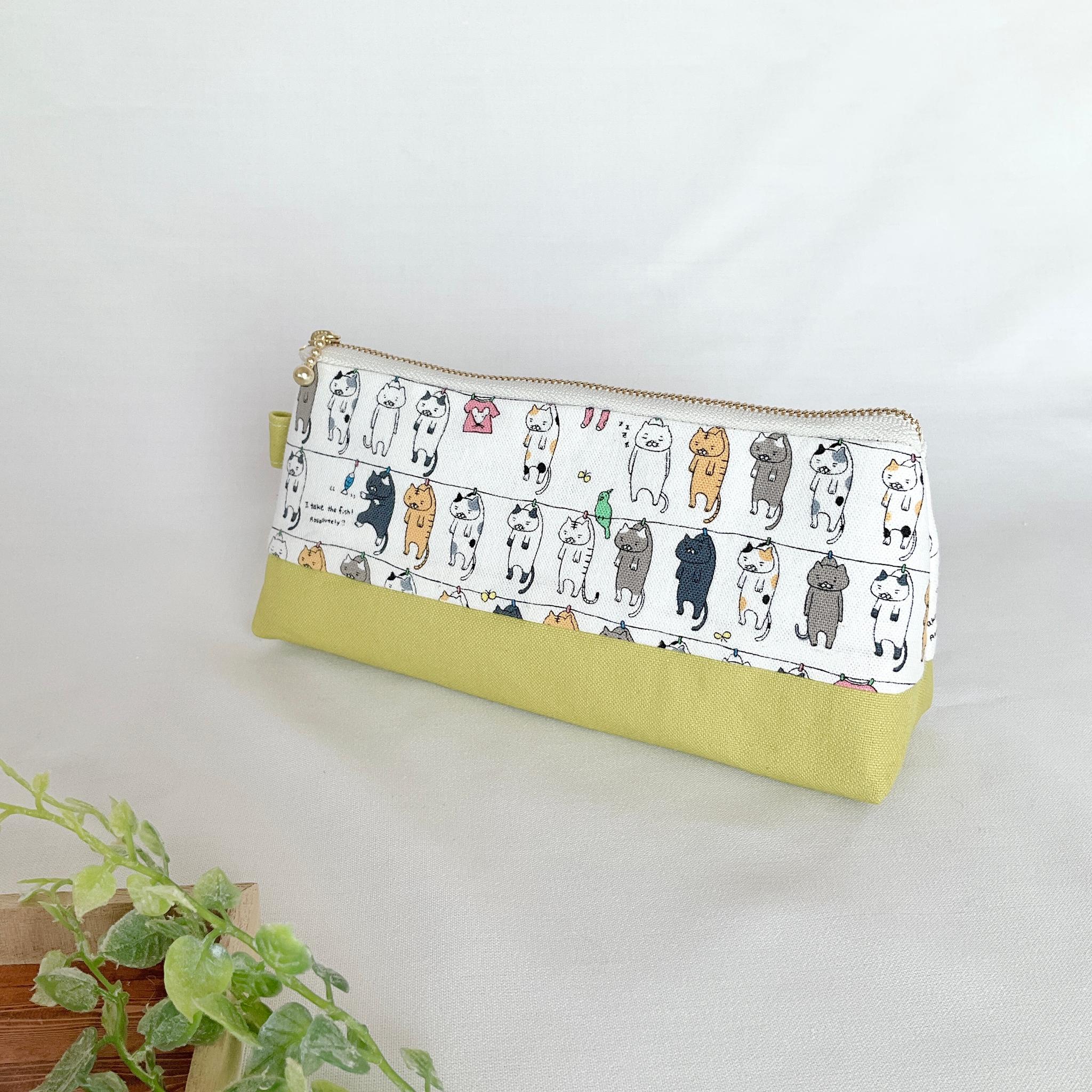 マチたっぷりのペンケース? ツートン ファスナー ポーチ 帆布 大容量 新生活 新学期 入学