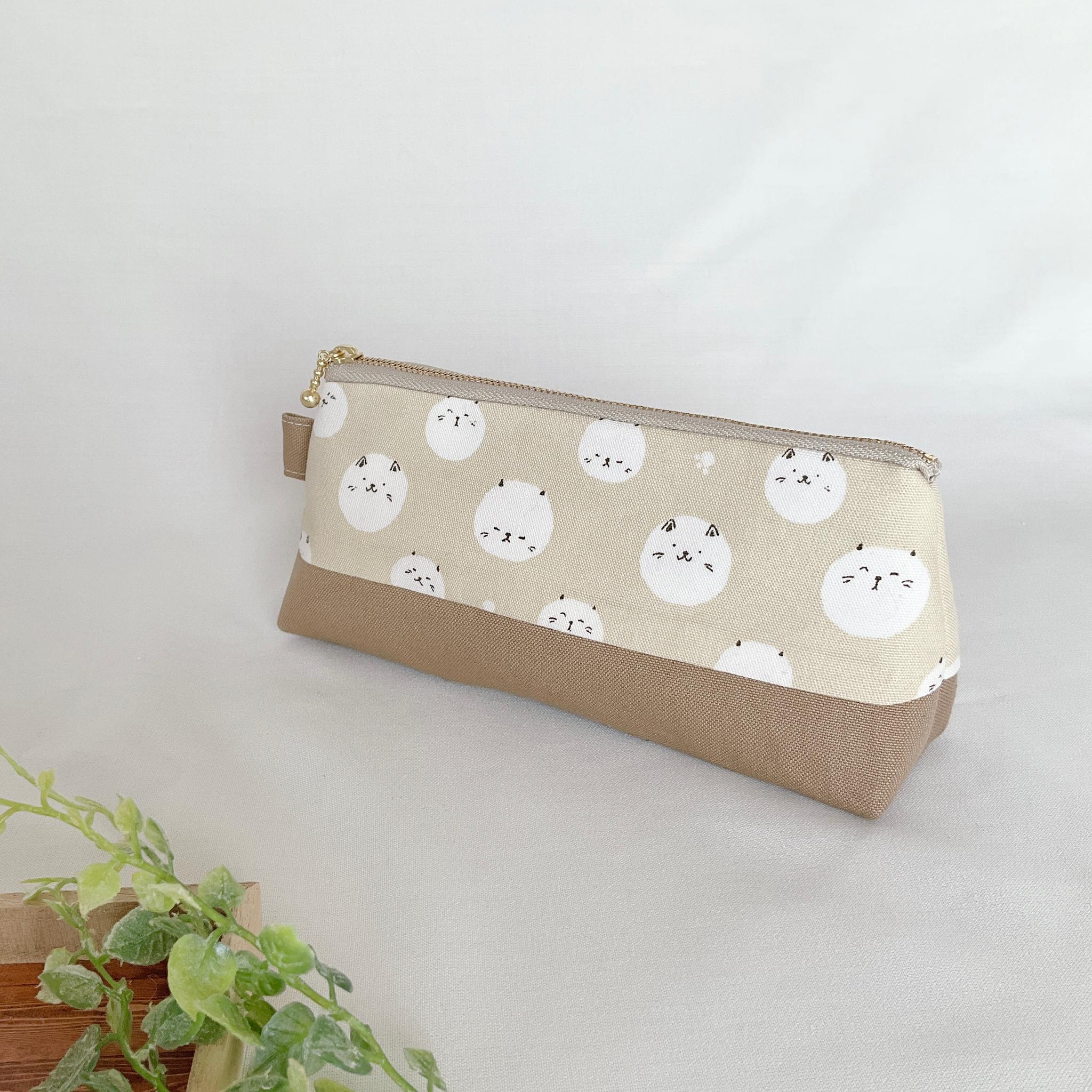 マチたっぷりのペンケース ツートン ファスナー ポーチ 帆布 大容量 新生活 新学期 入学