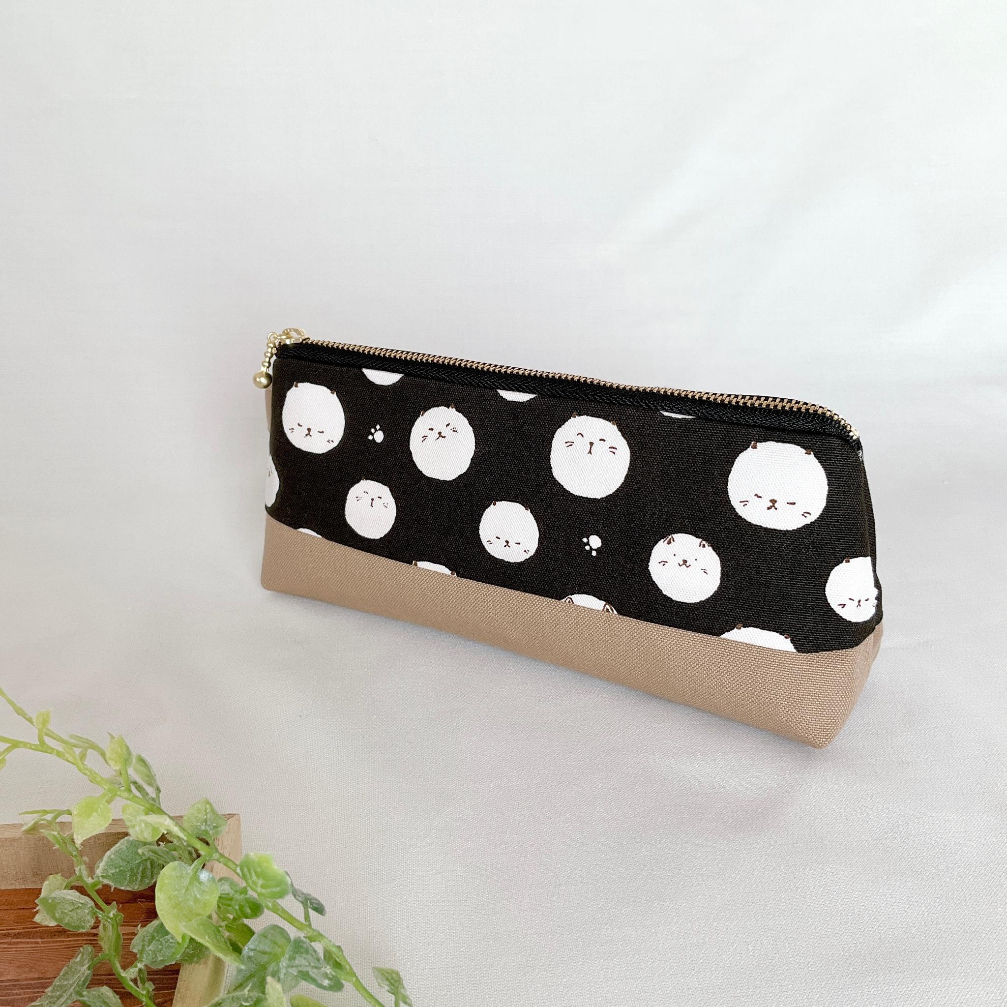 マチたっぷりのペンケース ツートン ファスナー ポーチ 帆布 大容量 新生活 新学期 入学