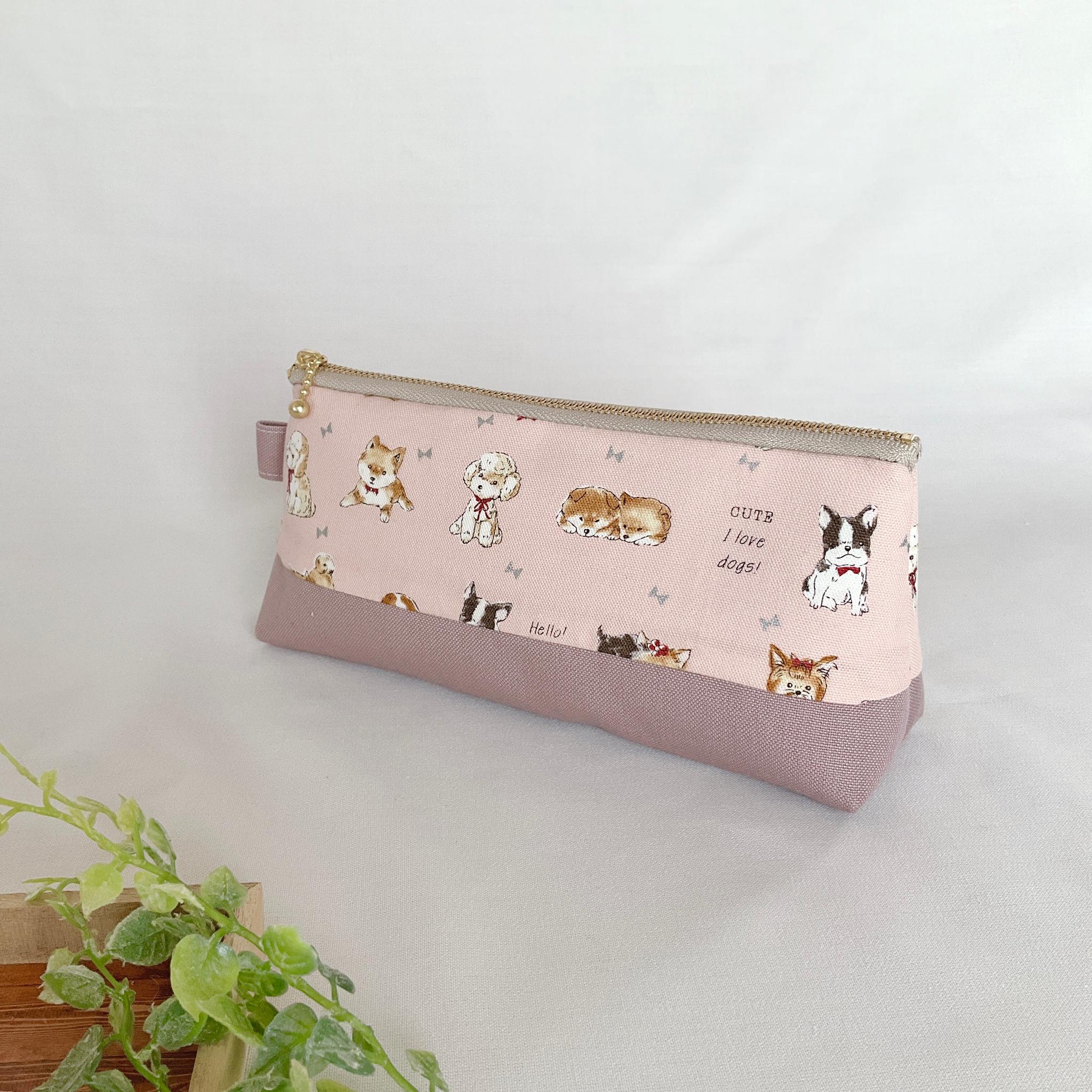 マチたっぷりのペンケース ツートン ファスナー ポーチ 帆布 大容量 新生活 新学期 入学