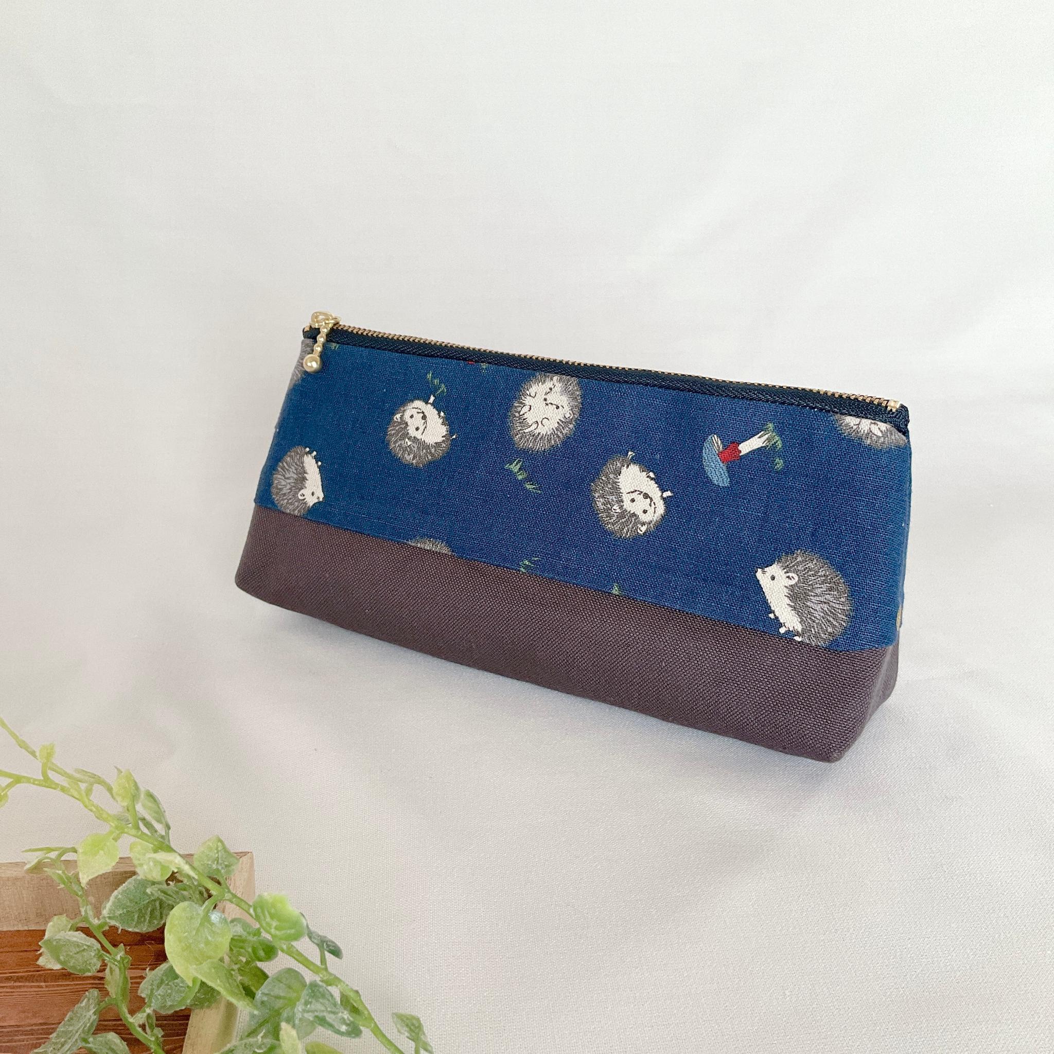 マチたっぷりのペンケース ツートン ファスナー ポーチ 帆布 大容量 新生活 新学期 入学