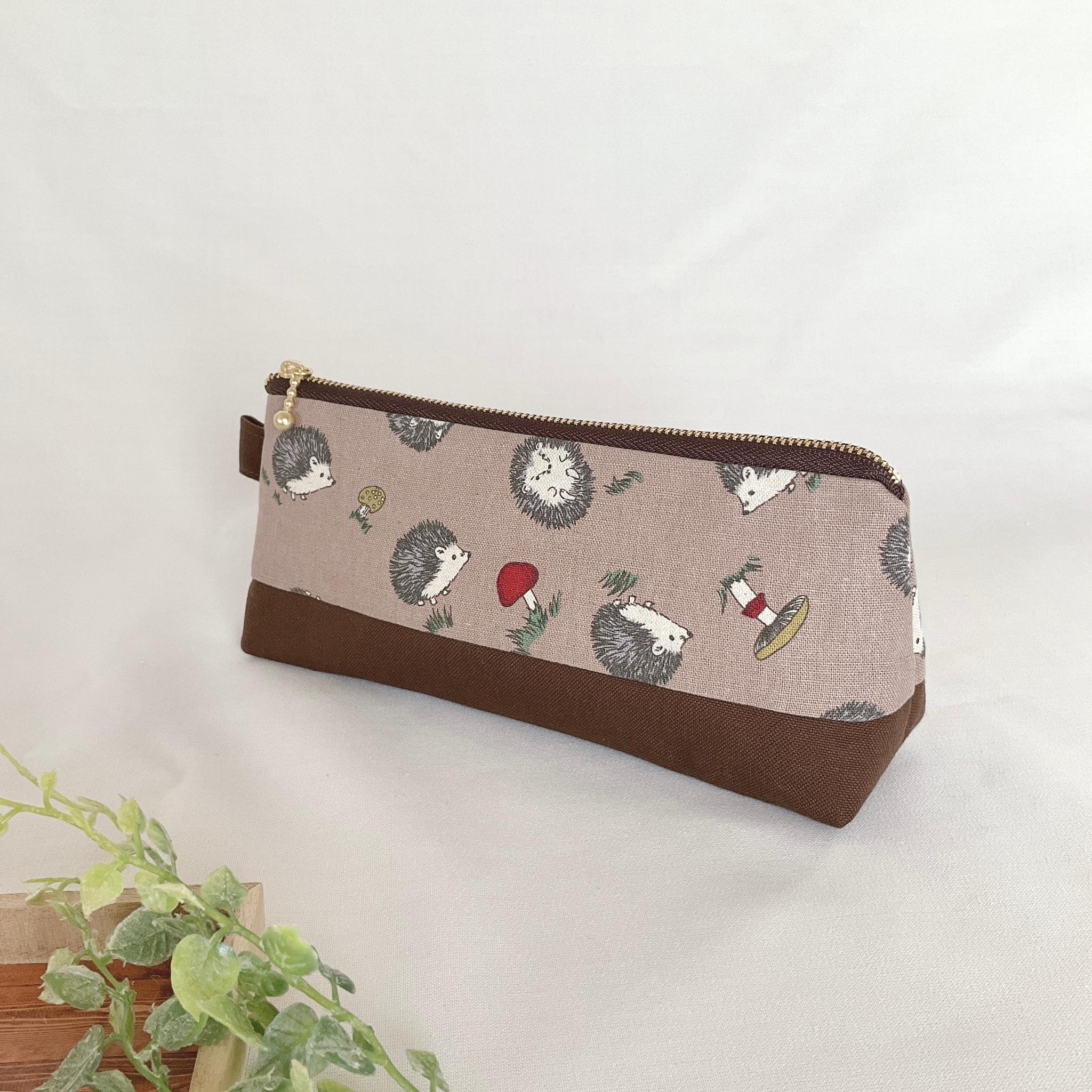 マチたっぷりのペンケース ツートン ファスナー ポーチ 帆布 大容量 新生活 新学期 入学