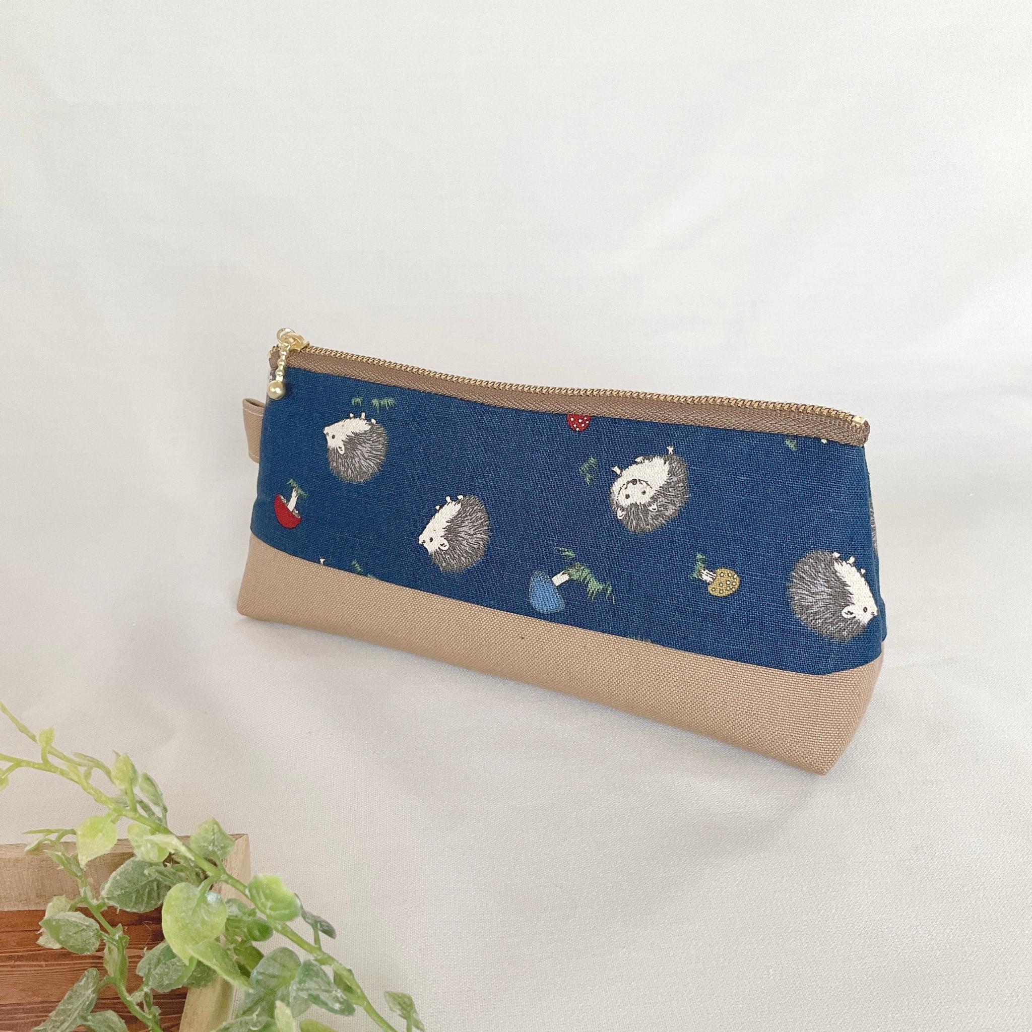 マチたっぷりのペンケース ツートン ファスナー ポーチ 帆布 大容量 新生活 新学期 入学