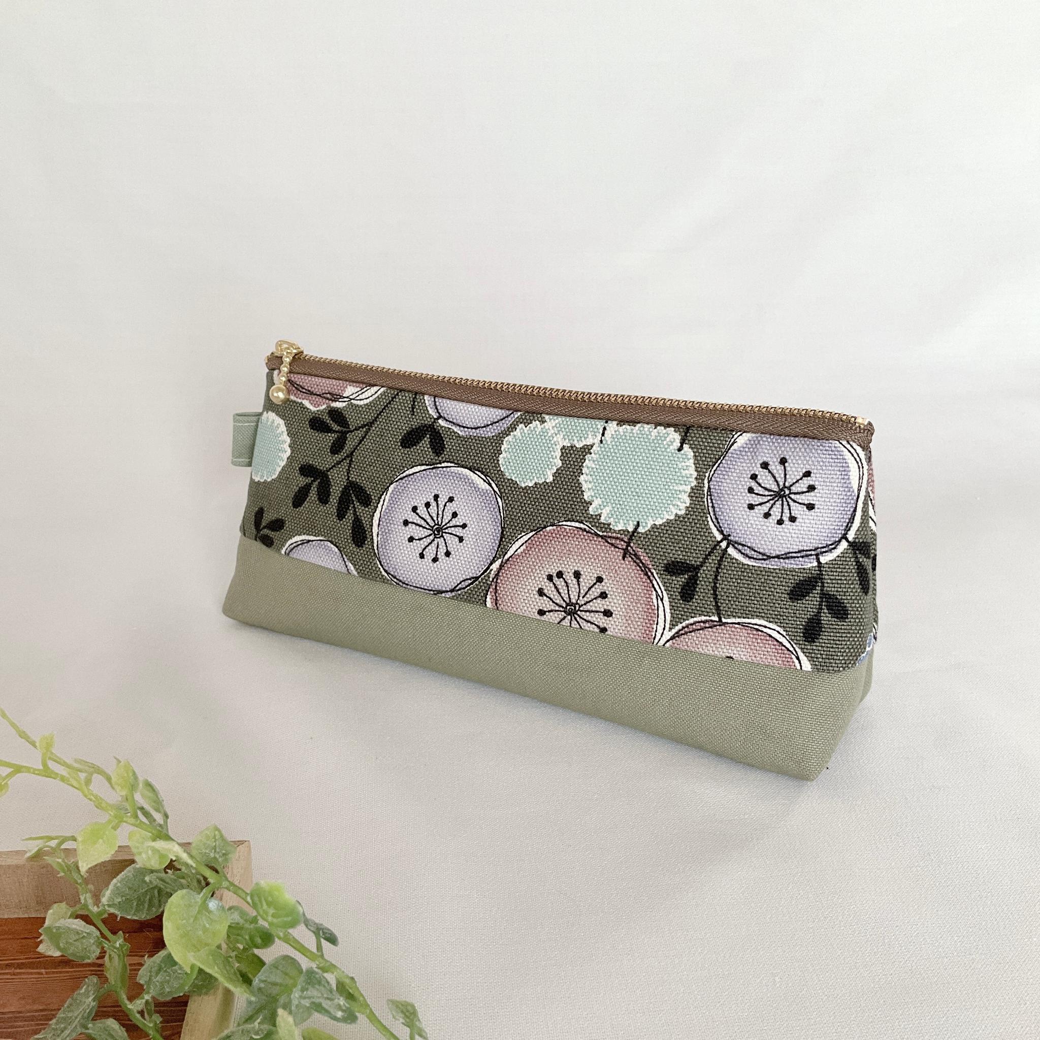 マチたっぷりのペンケース ツートン ファスナー ポーチ 帆布 大容量 新生活 新学期 入学