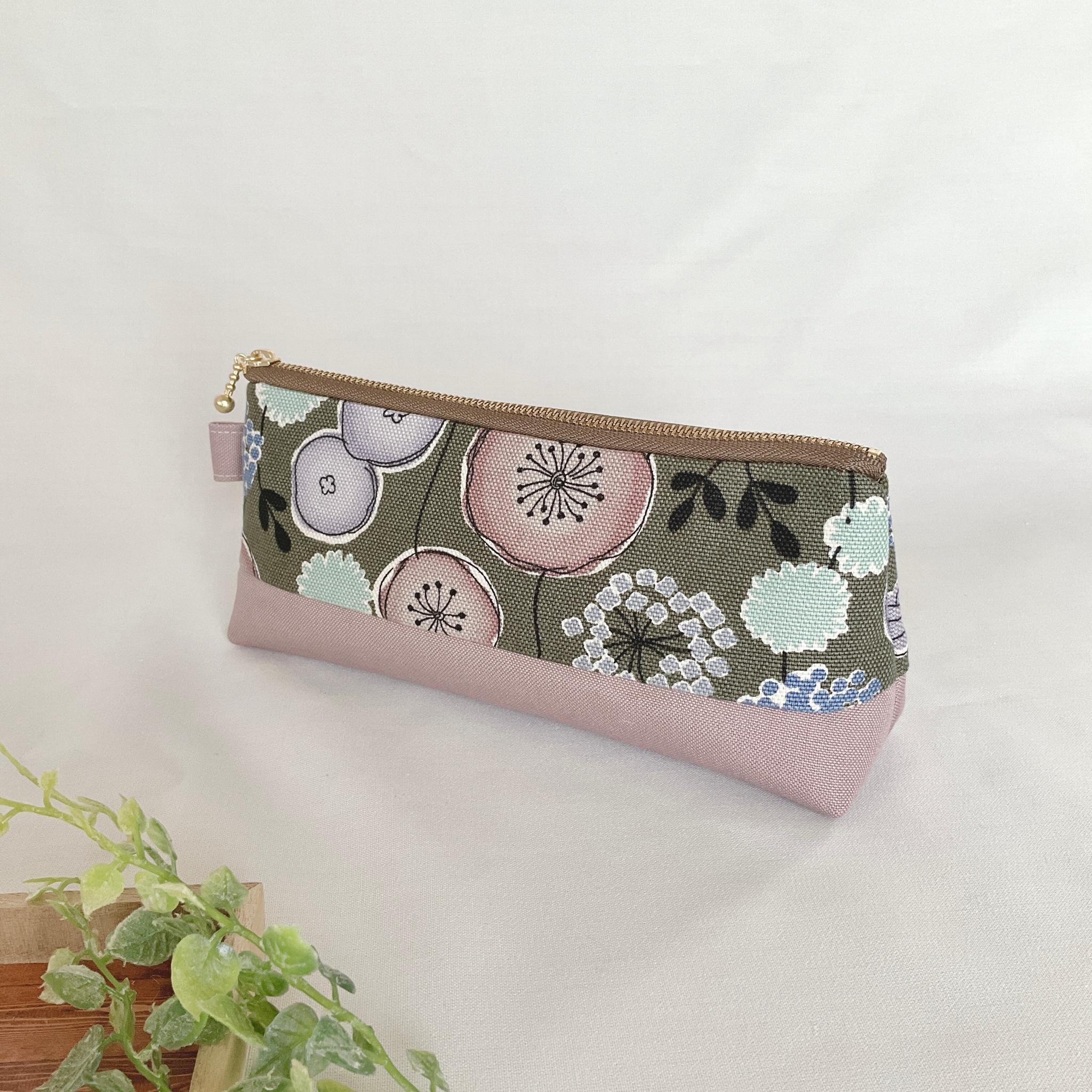 マチたっぷりのペンケース ツートン ファスナー ポーチ 帆布 大容量 新生活 新学期 入学