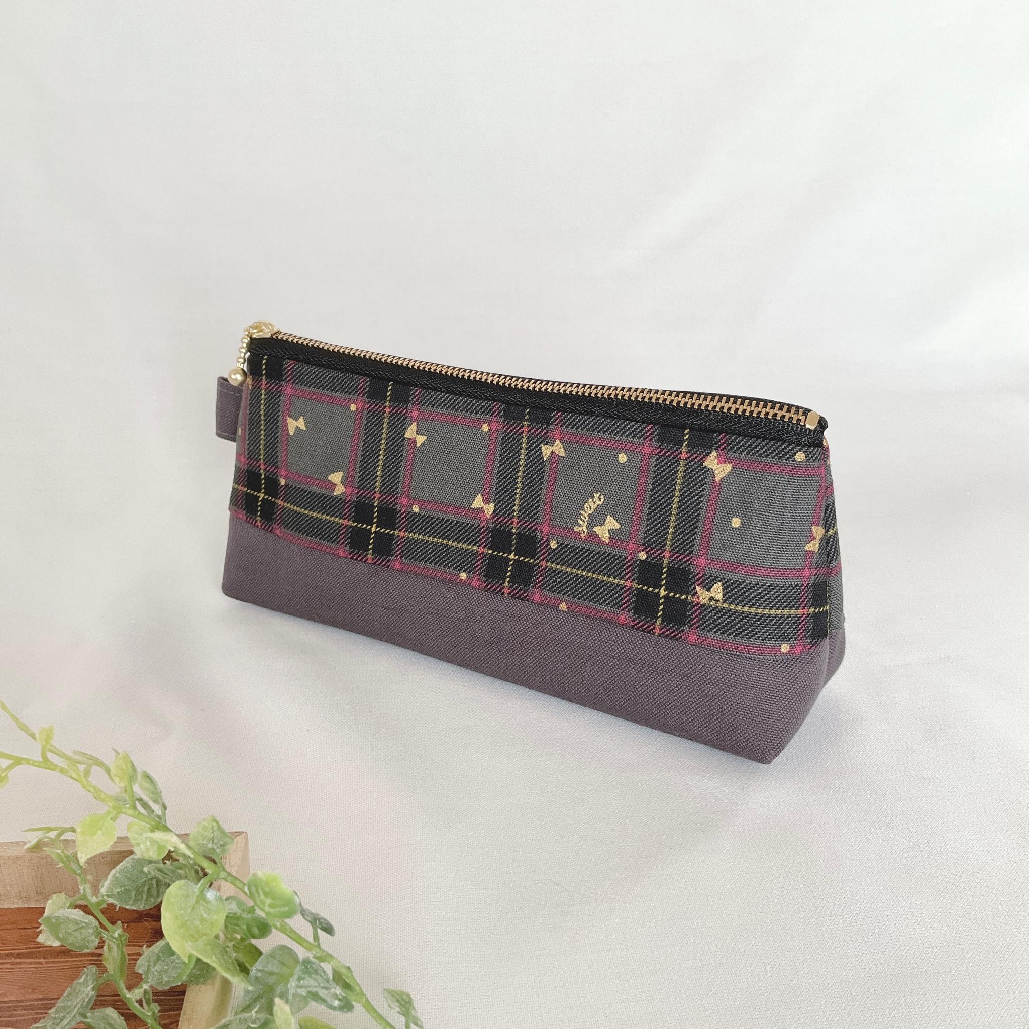 マチたっぷりのペンケース ツートン ファスナー ポーチ 帆布 大容量 新生活 新学期 入学