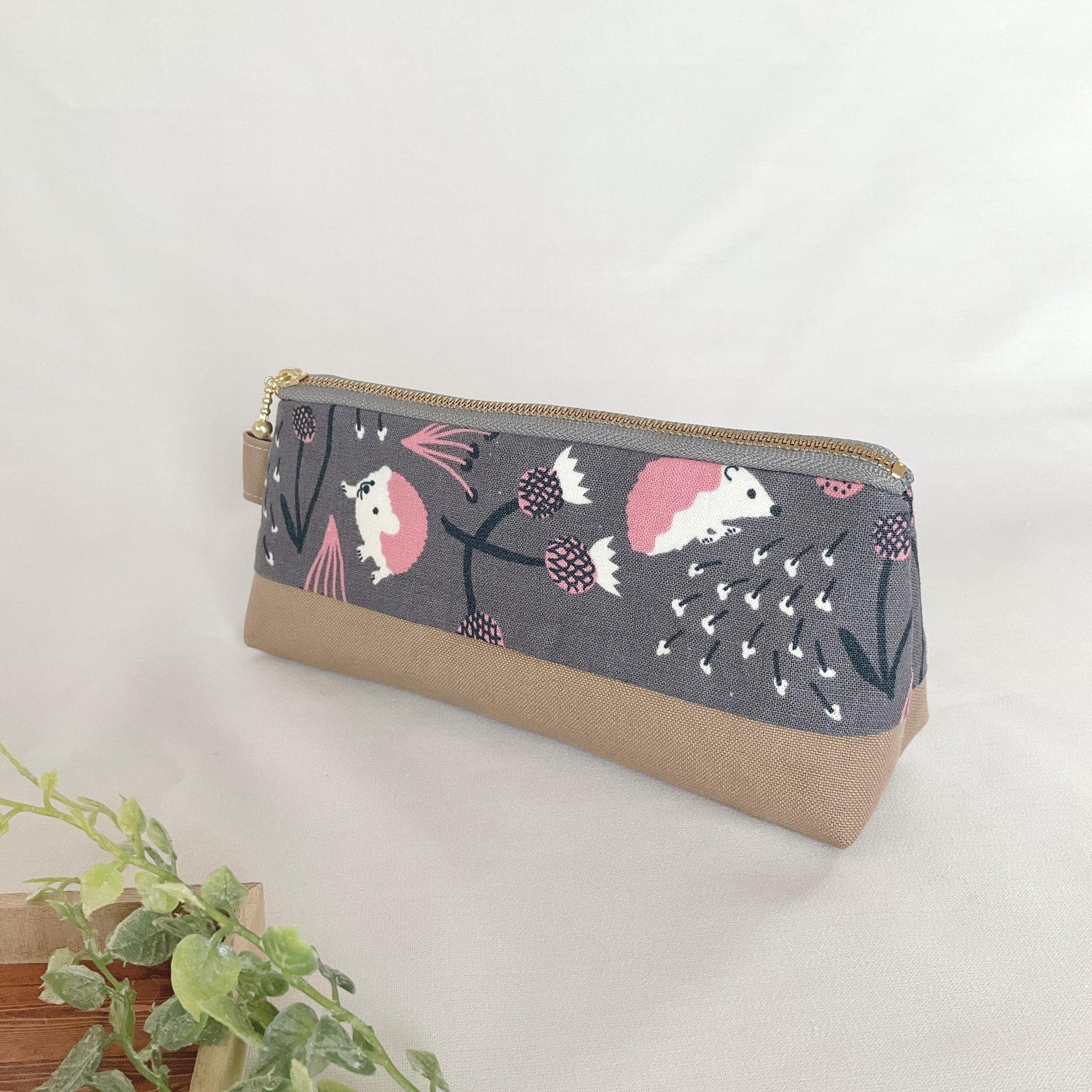 マチたっぷりのペンケース ツートン ファスナー ポーチ 帆布 大容量 新生活 新学期 入学