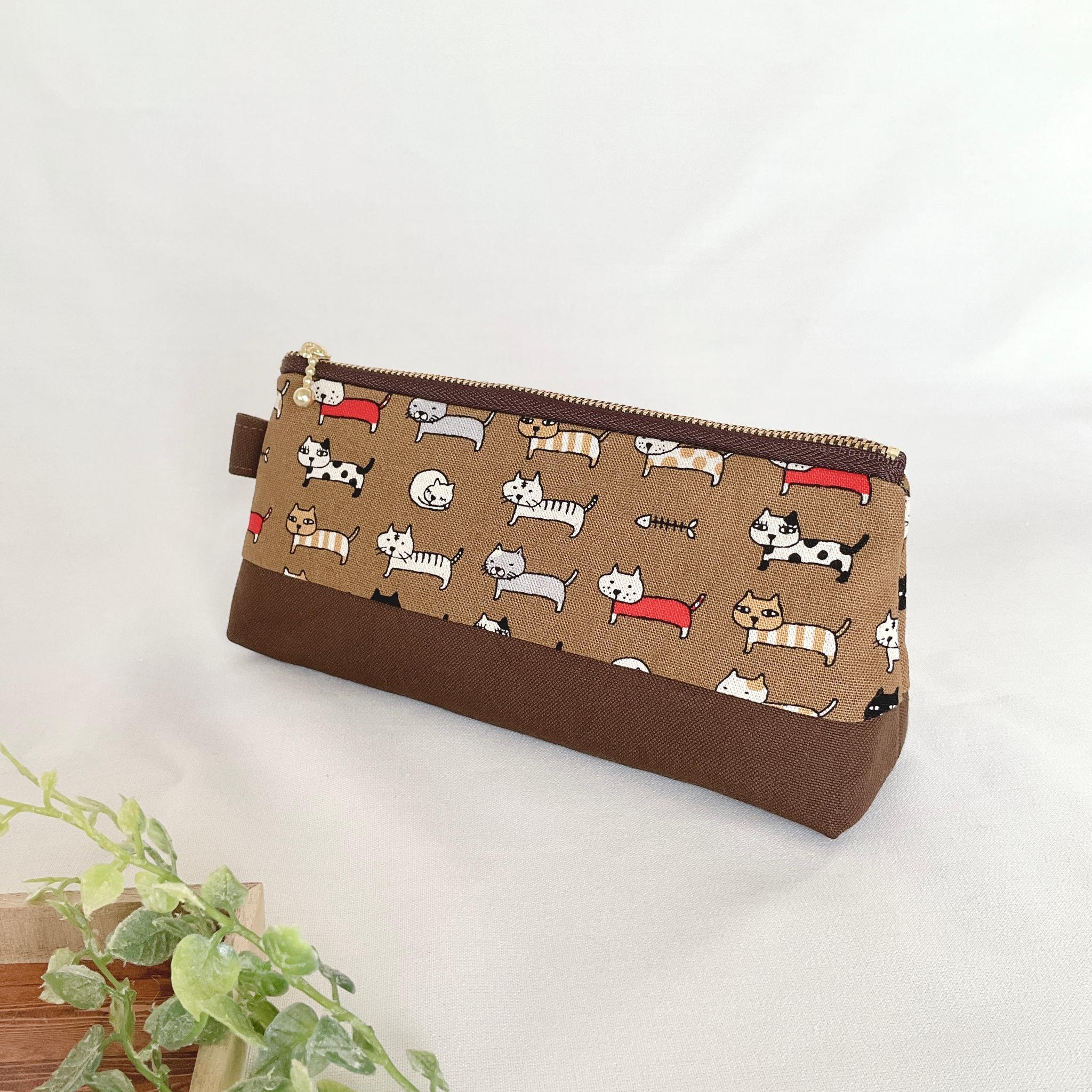 マチたっぷりのペンケース ツートン ファスナー ポーチ 帆布 大容量 新生活 新学期 入学