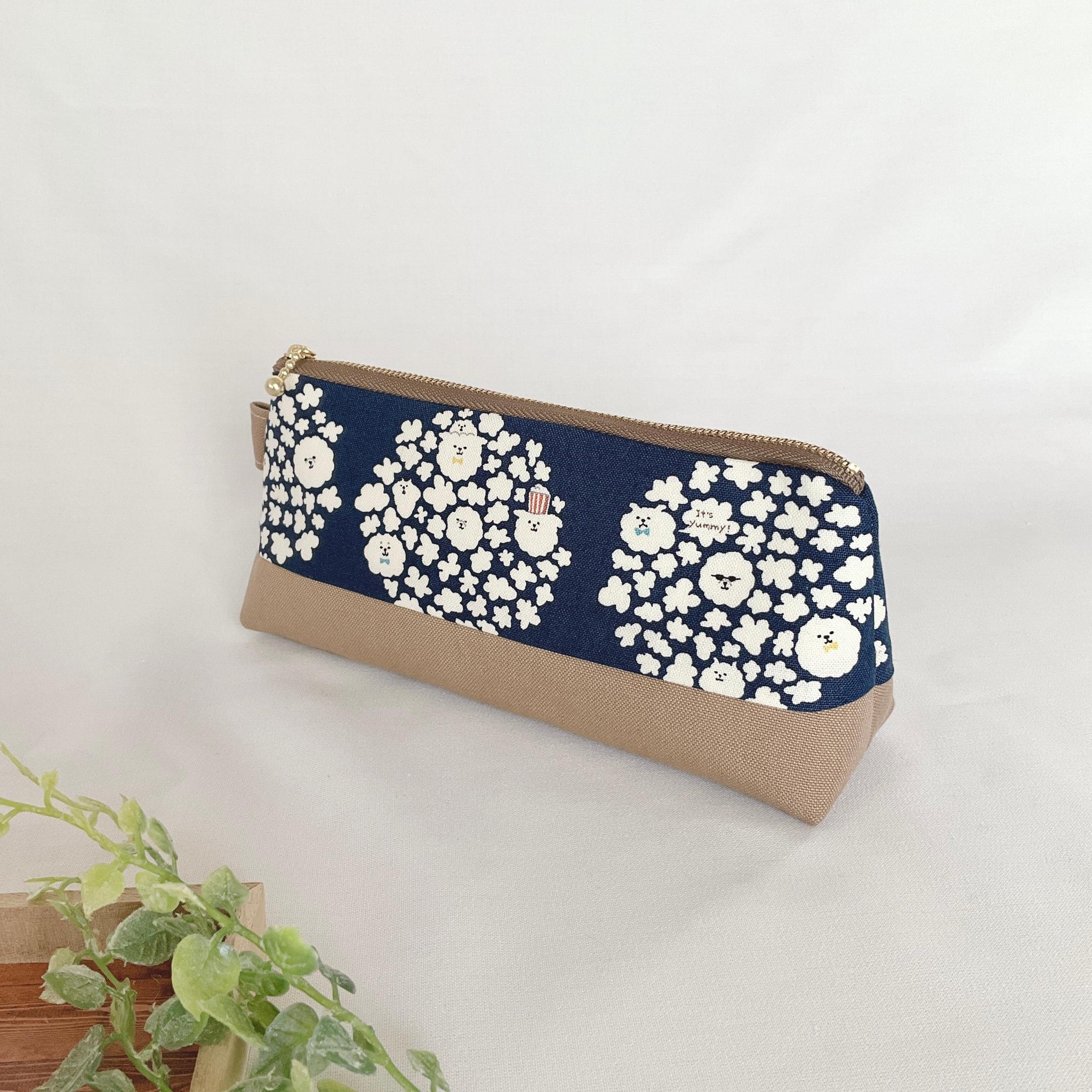 マチたっぷりのペンケース ツートン ファスナー ポーチ 帆布 大容量 新生活 新学期 入学