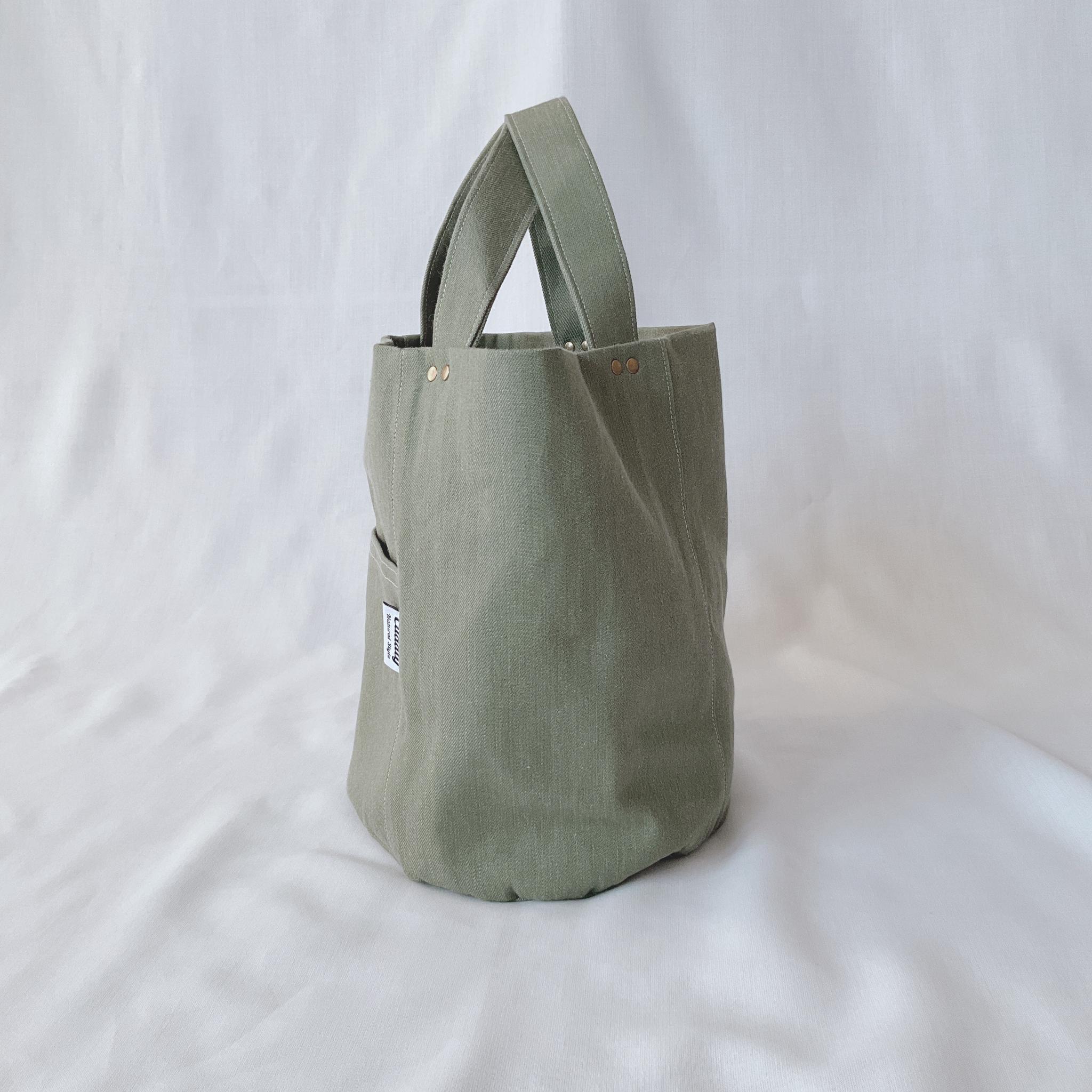 １点もの　自立して便利！　丸い底のトートバッグ | 5枚目