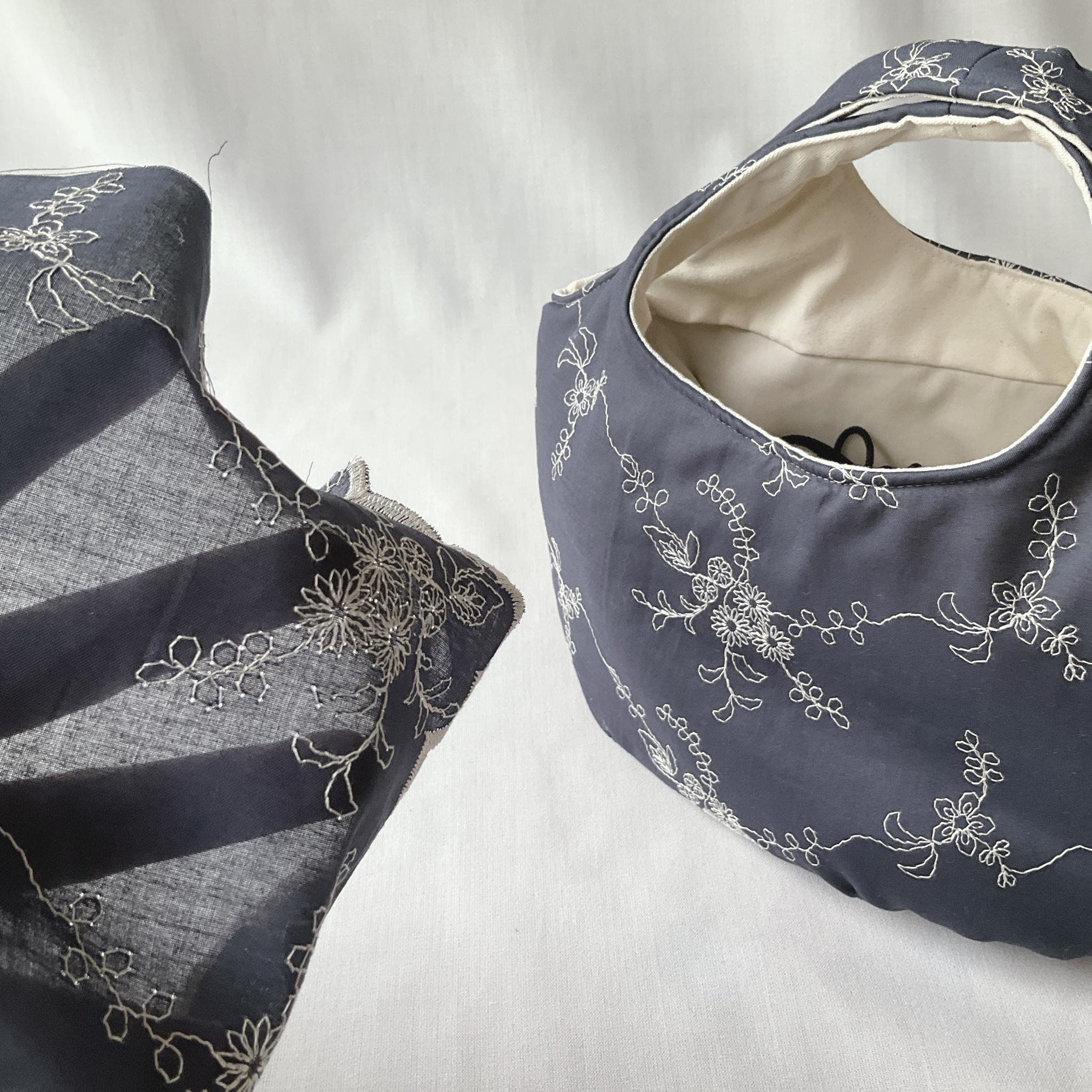 花柄刺繍の小さなころりんバッグ　Sサイズ　くすみブルー　中身が見えないのが嬉しい | 10枚目