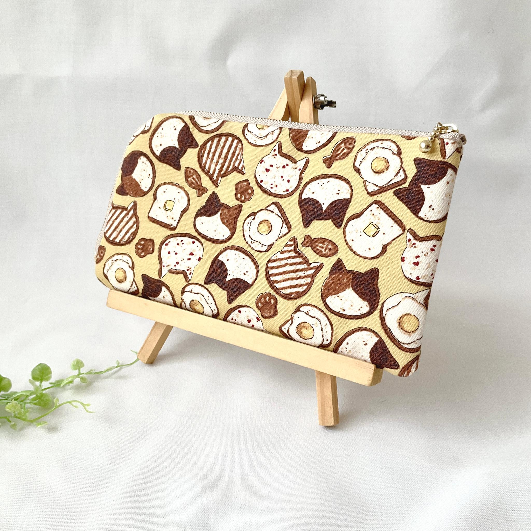 お薬手帳が入るL字ファスナーのポーチ お薬手帳 通帳ケース フラットポーチ マスクポーチ ねこ | 3枚目