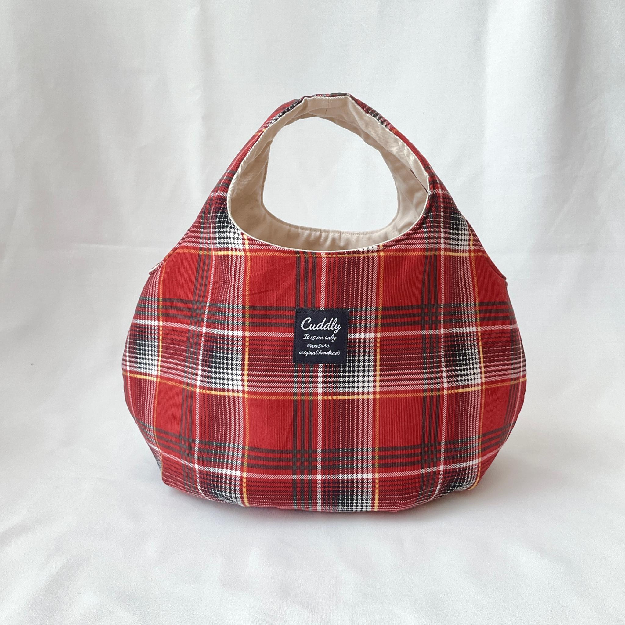 あったか素材のころりんバッグ　Mサイズ　手持ち　コーデュロイ　チェック | 3枚目
