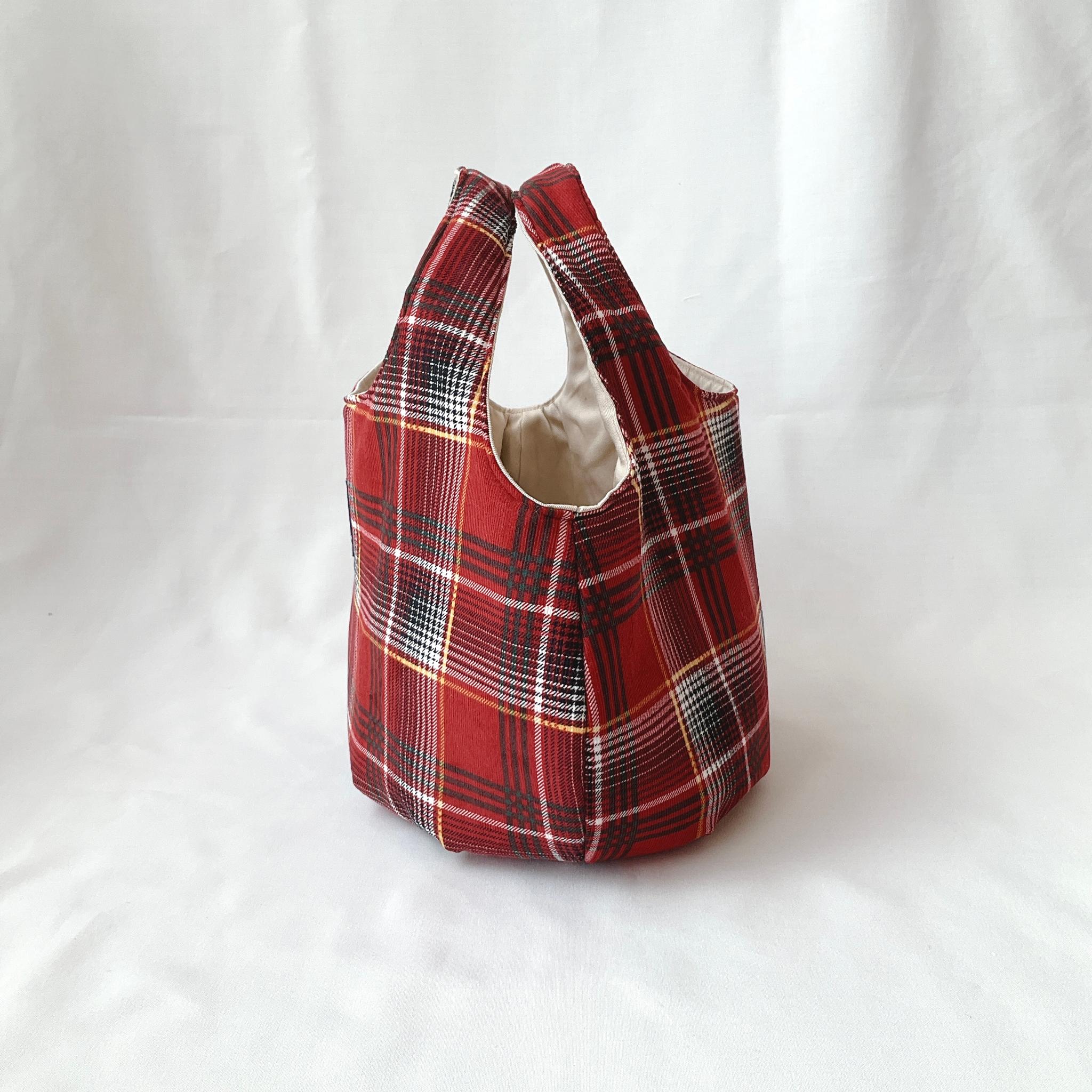 あったか素材のころりんバッグ　Mサイズ　手持ち　コーデュロイ　チェック | 4枚目