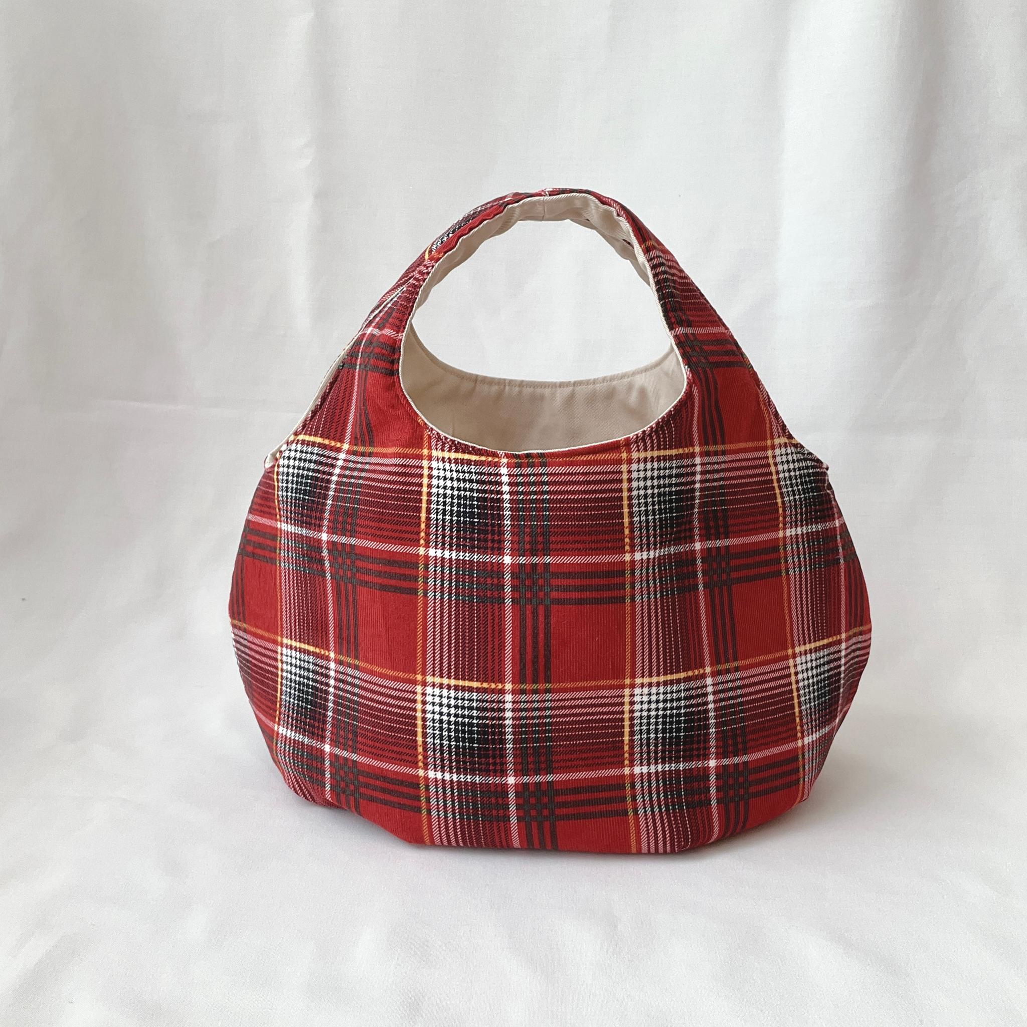 あったか素材のころりんバッグ　Mサイズ　手持ち　コーデュロイ　チェック | 5枚目