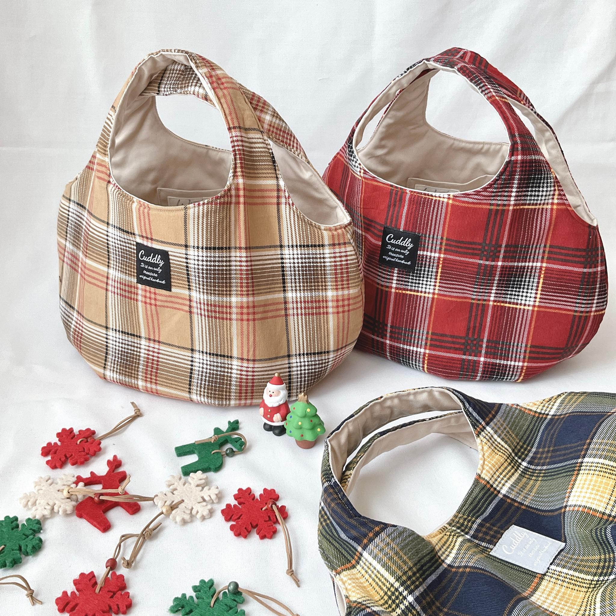 あったか素材のころりんバッグ　Mサイズ　手持ち　コーデュロイ　チェック | 7枚目