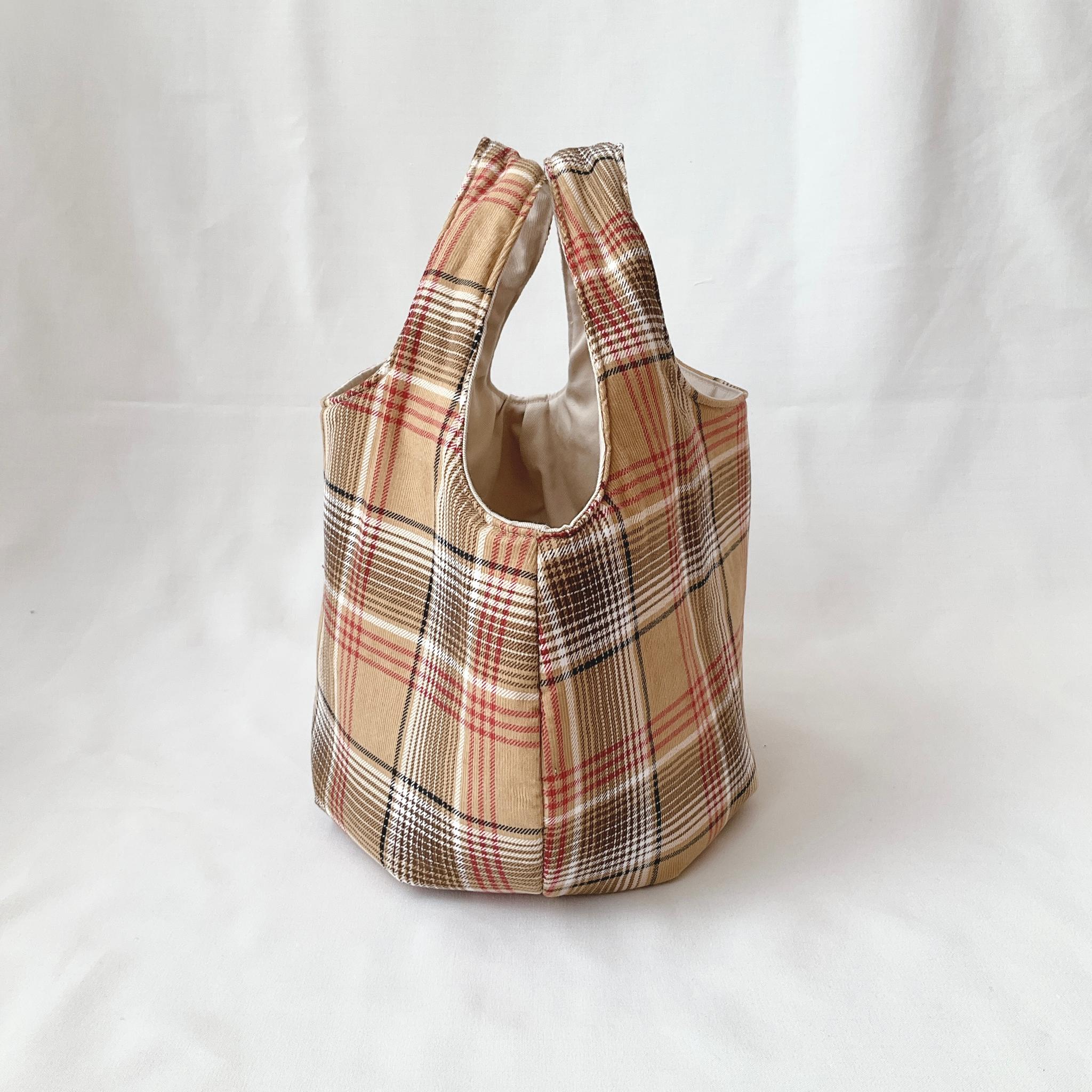 あったか素材のころりんバッグ　Mサイズ　手持ち　コーデュロイ　チェック | 4枚目