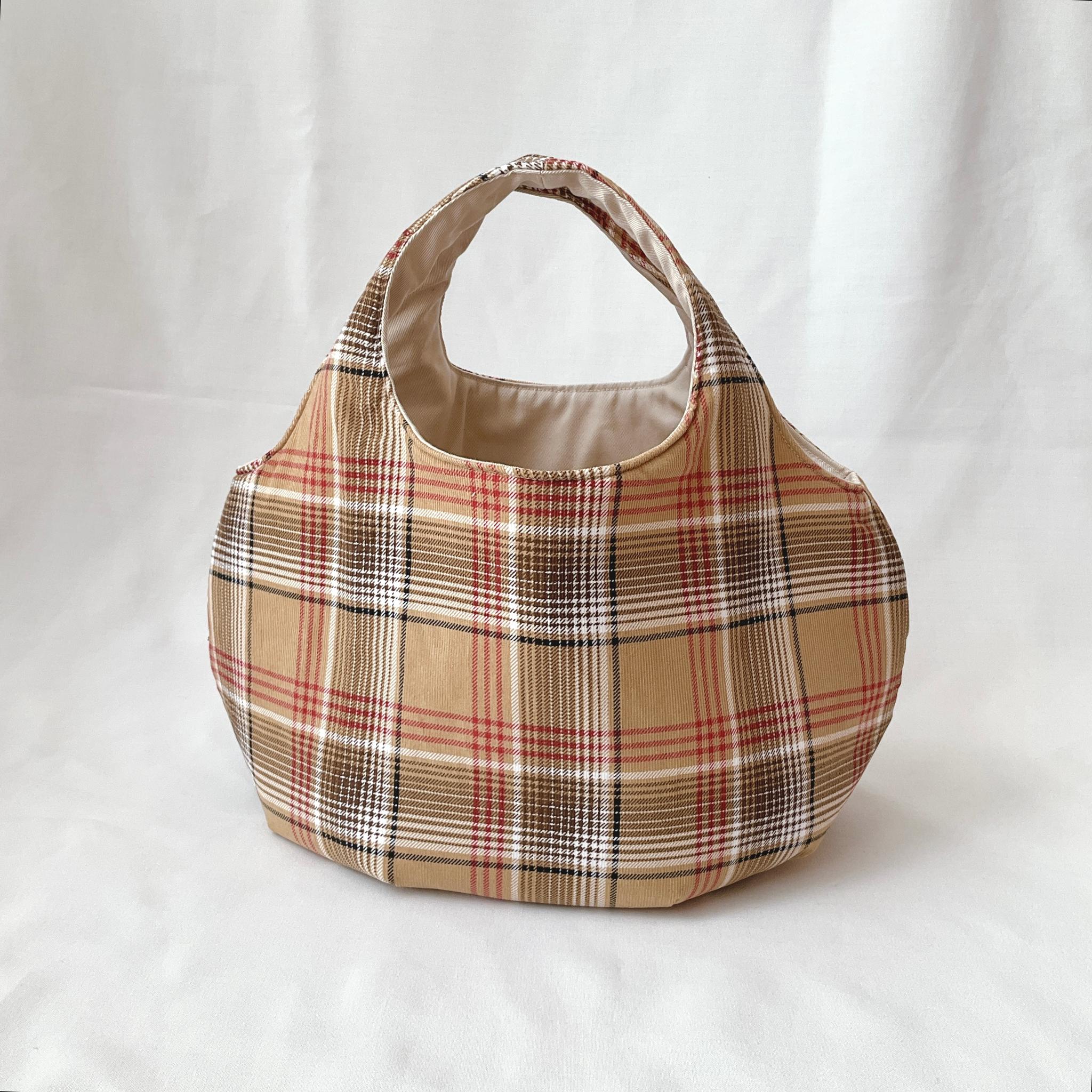 あったか素材のころりんバッグ　Mサイズ　手持ち　コーデュロイ　チェック | 5枚目