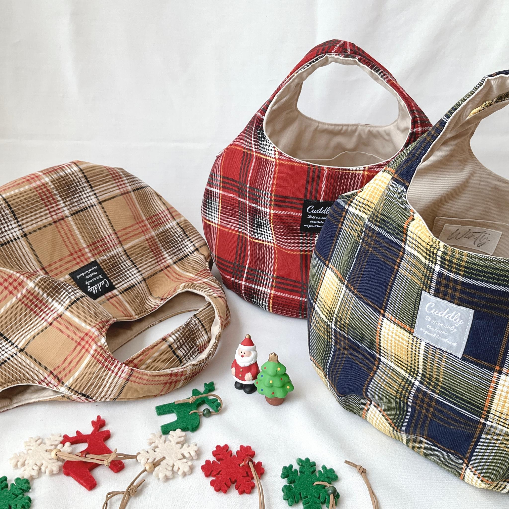 あったか素材のころりんバッグ　Mサイズ　手持ち　コーデュロイ　チェック | 7枚目